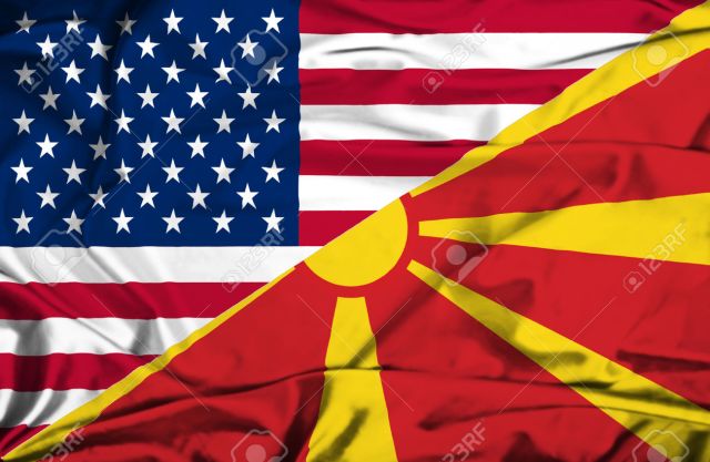 Waving flag of Macedonia and USA